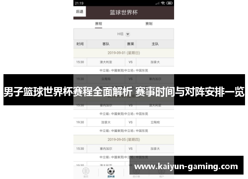 男子篮球世界杯赛程全面解析 赛事时间与对阵安排一览